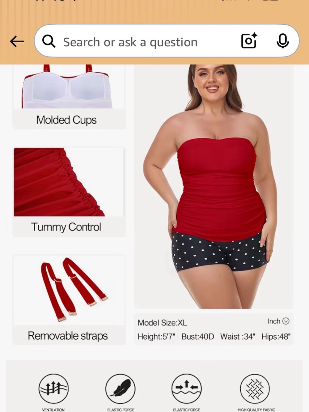 Ocean Blues Red Ruched Tankini Top, size L - Picture 7 of 9